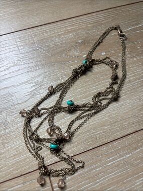 Gold-Tone Layered Necklace with Turquoise Beads Funky Boho Look